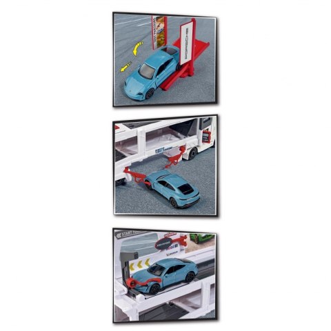 MAJORETTE Centrum Mobilne Porsche Ciężarówka MAN TGX + 2 pojazdy