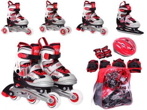 Rolki, Łyżwy, Zestaw 4w1 27-30 Czerwone