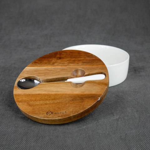 KASSEL Cukiernica porcelanowa z pokrywką drewno