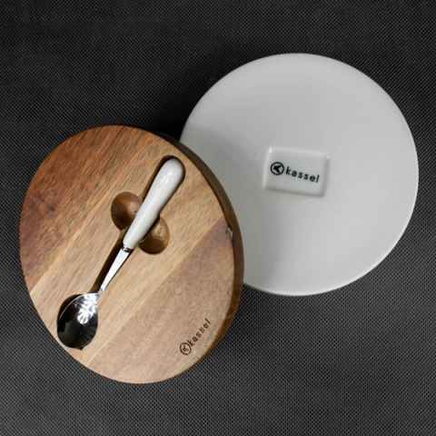 KASSEL Cukiernica porcelanowa z pokrywką drewno
