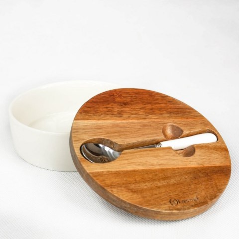 KASSEL Cukiernica porcelanowa z pokrywką drewno