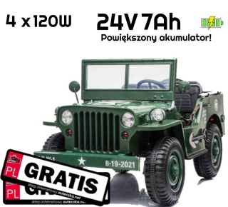 Pojazd Retro Wojskowy 24V 4x4 Zielony 4x120W