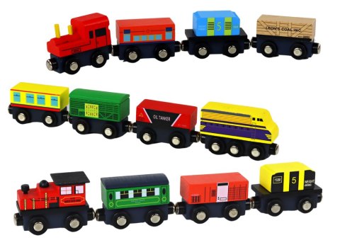 Pociąg Kolejka Drewniana Lokomotywa Na Magnes Wagoniki Zestaw Mix 12 ele.