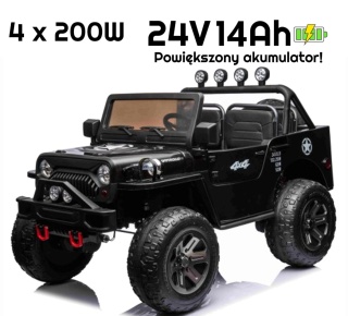 Wielki wojskowy JEEP WILLYS 4x200W 24V na akumulator 3-osobowy + POWIĘKSZONY AKUMULATOR