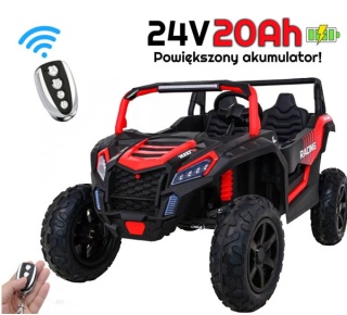 Buggy ATV Strong Racing dla 2 dzieci Czerwony + Silnik bezszczotkowy + Pompowane koła + Audio LED Czerwony + PILOT AWARYJNY
