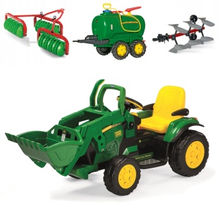 ZESTAW John DEERE traktor koparka + cysterna + brona + pług ROLLY TOYS