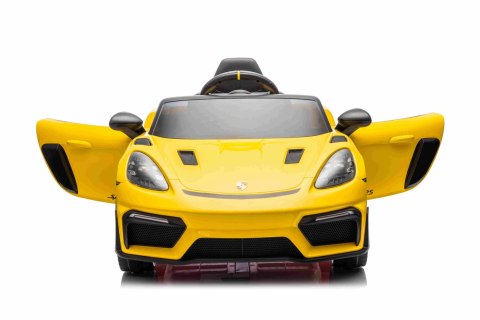 Autko na akumulator Porsche 718 Żółty + Dotykowy EKRAN MP4 Pilot MP3 światła pasy