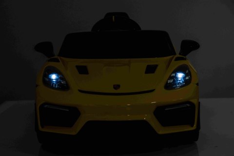 Autko na akumulator Porsche 718 Żółty + Pilot MP3 światła pasy