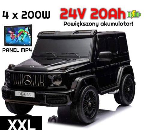 Auto na akumulator Mercedes Benz G63 AMG GIGANT XXL + PANEL MP4 4x200W 24V Czarny LAKIER + POWIĘKSZONY AKUMULATOR 24V 20AH