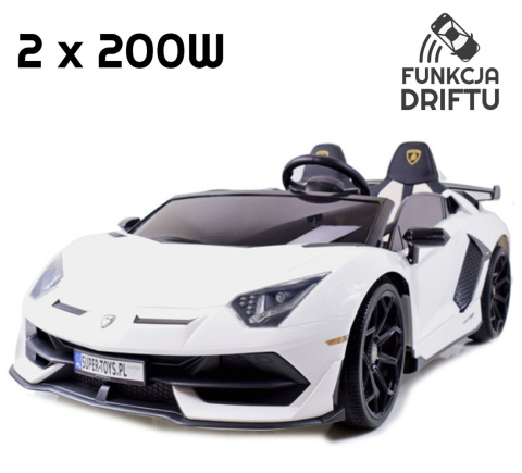 Auto na akumulator LAMBORGHINI SVJ 24V z funkcją DRIFT białe 2x300W