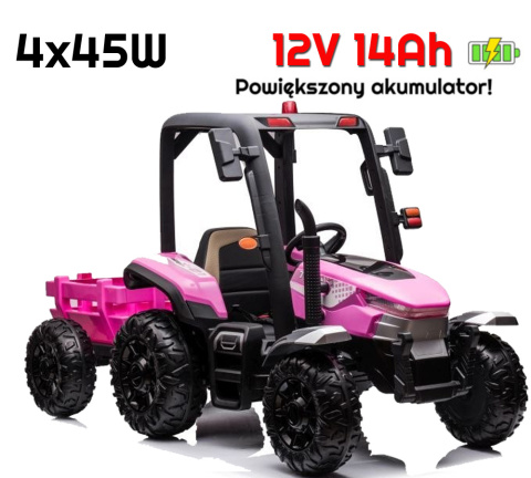 Traktor Na Akumulator BLT-206 Różowy 4x45W 12V 14Ah