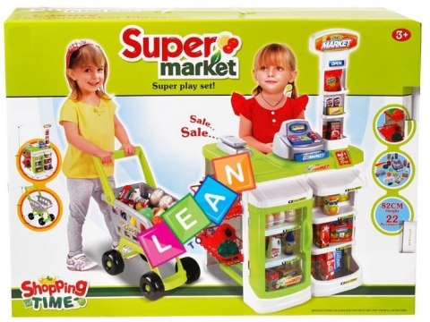 DUŻY SUPERMARKET SKLEP KASA + WÓZEK 2 KOLORY