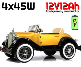 Auto na akumulator RETRO ROLLS 4x4 złoty lakierowany + PILOT BAGAŻNIK MIĘKKIE KOŁA SKÓRA