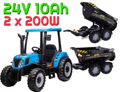 Traktor Na Akumulator + PRZYCZEPA A011 NEW HOLLAND T7 24V 2x200W + POWIĘKSZONY AKUMULATOR