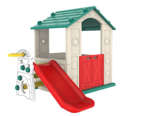 Domek Ogrodowy 3w1 dla dzieci Zielony Dach + Zjeżdżalnia + Koszykówka