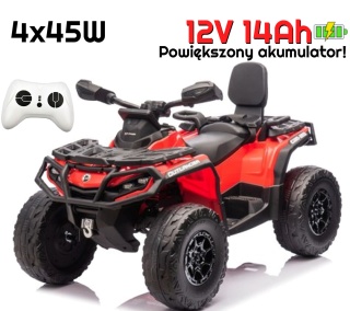 Quad Can Am Outlander 4x4 na akumulator 12V 14Ah + PILOT Czerwony