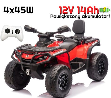 Quad Can Am Outlander 4x4 na akumulator 12V 14Ah + PILOT Czerwony
