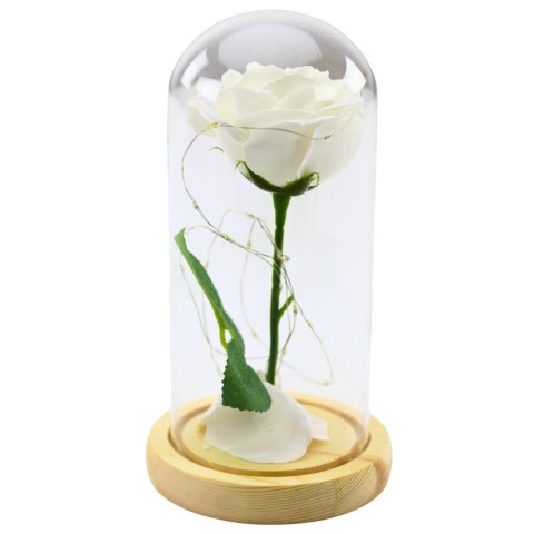 Wieczna Róża W Szkle Kopuła Oświetlenie Led Biała Prezent