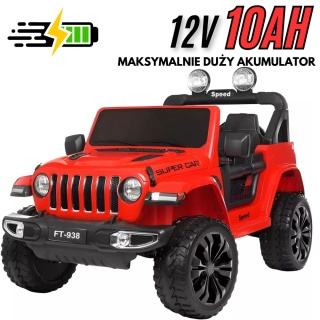 Autko JEEP Rubicon FT-938 4x4 KOŁA EVA Czerwony + POWIĘKSZONY AKUMULATOR 12V10Ah
