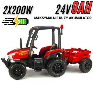 Traktor BLT-206 24V 9Ah POWIĘKSZONY AKUMULATOR 2x200W Czerwony