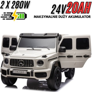 Auto na akumulator Mercedes Benz G63 AMG STRONG 2x280W CICHE SILNIKI 24V Biały + POWIĘKSZONY AKUMULATOR 24V20Ah