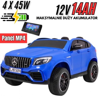 Dwuosobowe auto na akumulator Mercedes GLC 63S Niebieski 4x4 + Panel Mp4 + POWIĘKSZONY AKUMULATOR 12V14Ah