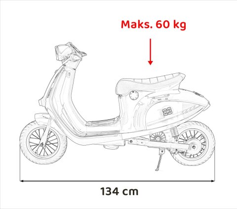 Motorek Skuter na akumulator 24V10Ah o mocy 350W + pompowane koła Retro 23 Czerwony