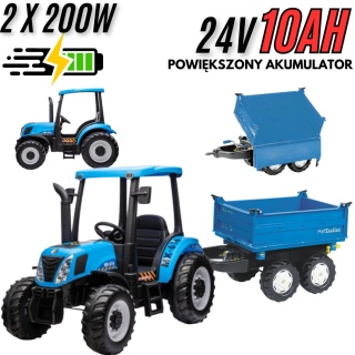 Traktor Na Akumulator + PRZYCZEPA A011 NEW HOLLAND T7 24V 2x200W + POWIĘKSZONY AKUMULATOR