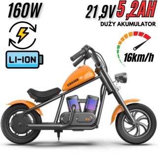 Motor CHOPPER Elektryczny Dla Dzieci HyperGoGo Cruiser 12 do 16km/h pomarańczowy