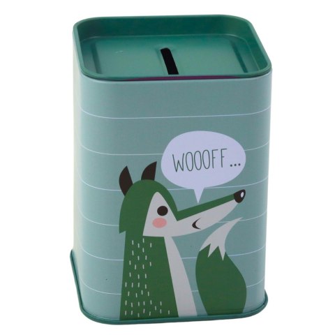 Skarbonka Lisek Metalowa Nauka Oszczędzania Zielona 11x8cm