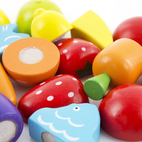 Zestaw Warzyw i Owoców Do Krojenia W Wiaderku Deska Nóż Drewniane