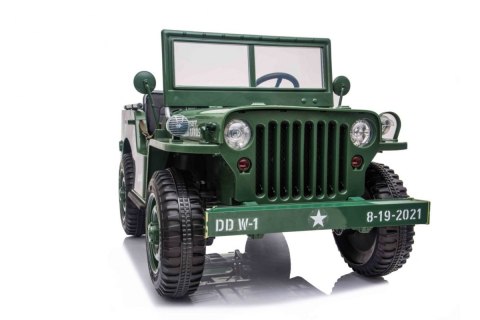 POZWROTOWY Pojazd Retro Wojskowy JEEP WILLYS 4x4 Zielony 24V SUPER POWER + POWIĘKSZONY AKUMULATOR