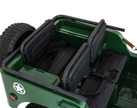 POZWROTOWY Pojazd Retro Wojskowy JEEP WILLYS 4x4 Zielony 24V SUPER POWER + POWIĘKSZONY AKUMULATOR