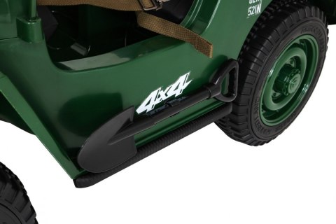 POZWROTOWY Pojazd Retro Wojskowy JEEP WILLYS 4x4 Zielony 24V SUPER POWER + POWIĘKSZONY AKUMULATOR