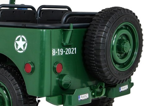 POZWROTOWY Pojazd Retro Wojskowy JEEP WILLYS 4x4 Zielony 24V SUPER POWER + POWIĘKSZONY AKUMULATOR
