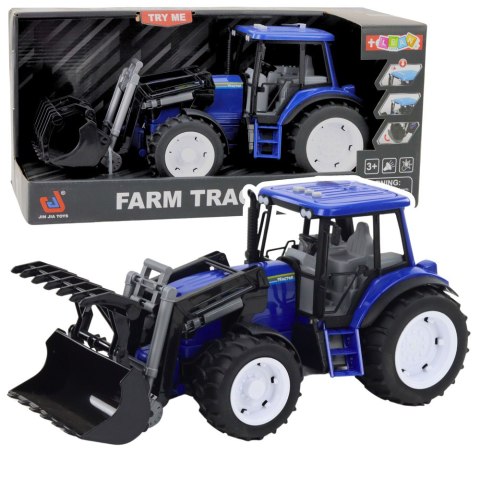 Traktor Farmerski Z Ruchomą Łyżką Światła Dźwięki Niebieski 1:18