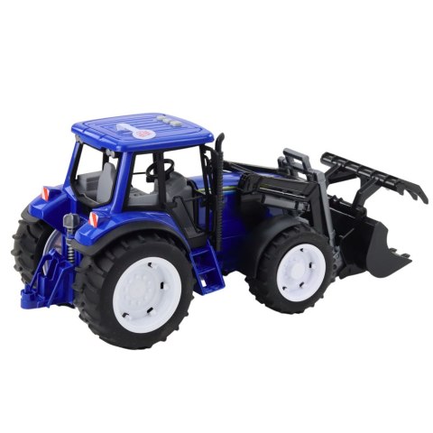 Traktor Farmerski Z Ruchomą Łyżką Światła Dźwięki Niebieski 1:18