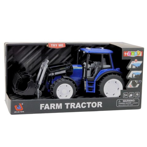Traktor Farmerski Z Ruchomą Łyżką Światła Dźwięki Niebieski 1:18