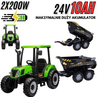Traktor Na Akumulator + PRZYCZEPA A011 NEW HOLLAND T7 24V 2x200W + POWIĘKSZONY AKUMULATOR