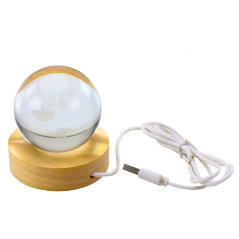 Świecąca Kryształowa Kula 3D Meduza Lampka Drewniana Podstawka