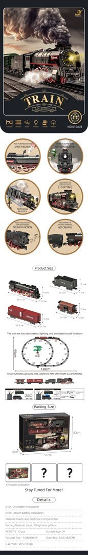 Kolejka Retro z Funkcją Świateł, Dźwięku i Dymu 138cm