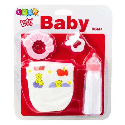 Zestaw Akcesoria Dla Lalek Smoczek Butelka Pielucha Grzechotka
