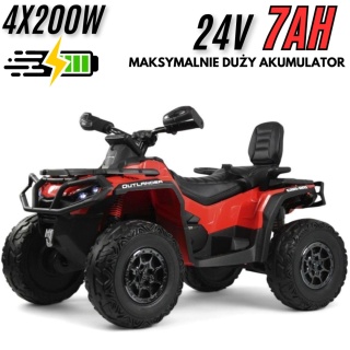 Duży Quad na akumulator Can Am Outlander 4x200W 24V7Ah ATV Czerwony - POWIĘKSZONY AKUMULATOR!