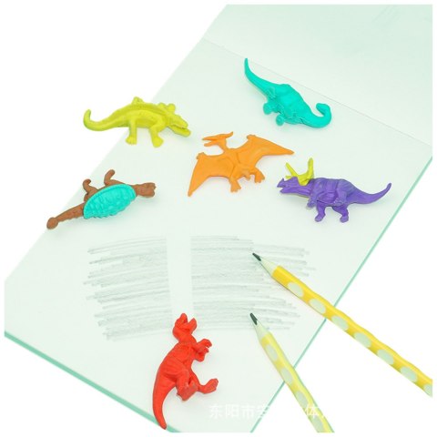 Zestaw Gumek Do Ścierania Zmazywania Szkolne Dinozaury 6szt