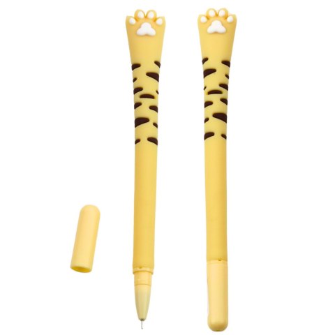 Długopis Żelowy Kocia Łapka Niebieski Tusz Zatyczka Paski Żółty 16,5cm