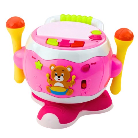 Bębenek Dla Dzieci Muzyczny Interaktywny Światła Dźwięki Różowy