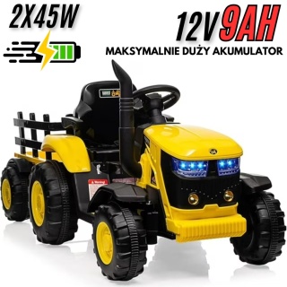 MEGA TRAKTOR NA AKUMULATOR Z PRZYCZEPĄ. MIĘKKIE SIEDZENIE, PILOT, /HL3388