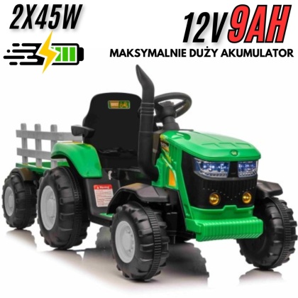 MEGA TRAKTOR NA AKUMULATOR Z PRZYCZEPĄ. MIĘKKIE SIEDZENIE, PILOT, /HL3388