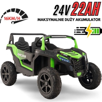 Buggy ATV Strong Racing dla 2 dzieci Zielony + Silnik bezszczotkowy + Pompowane koła + Audio LED ZIELONY 24V 22Ah