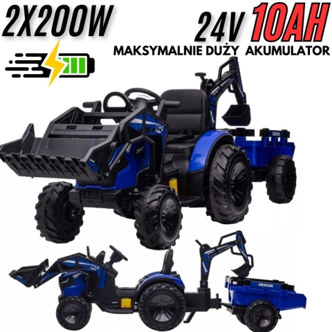 Wielki traktor/koparka na akumulator 720-T z przyczepką 24V 2x200W + POWIĘKSZONY AKUMULATOR [SX2068]